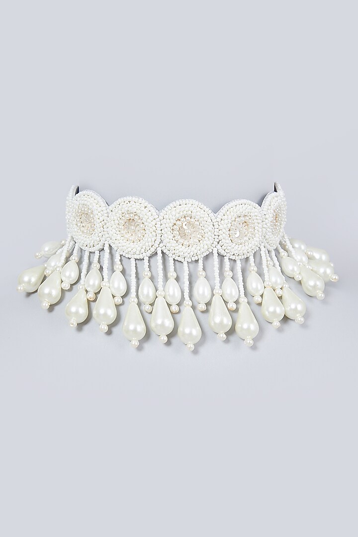 White Hand Embroidered Choker by AMAMA at Pernia's Pop Up Shop