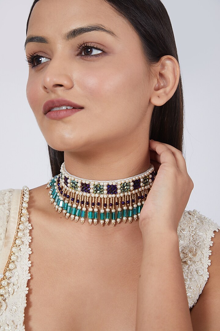 Multi Colored Hand Embroidered Choker by AMAMA at Pernia's Pop Up Shop