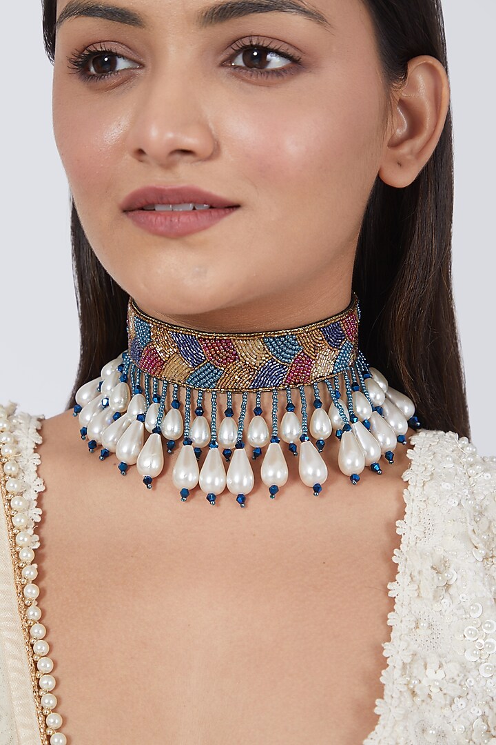 Multi Colored Glass Stone Embroidered Choker by AMAMA at Pernia's Pop Up Shop
