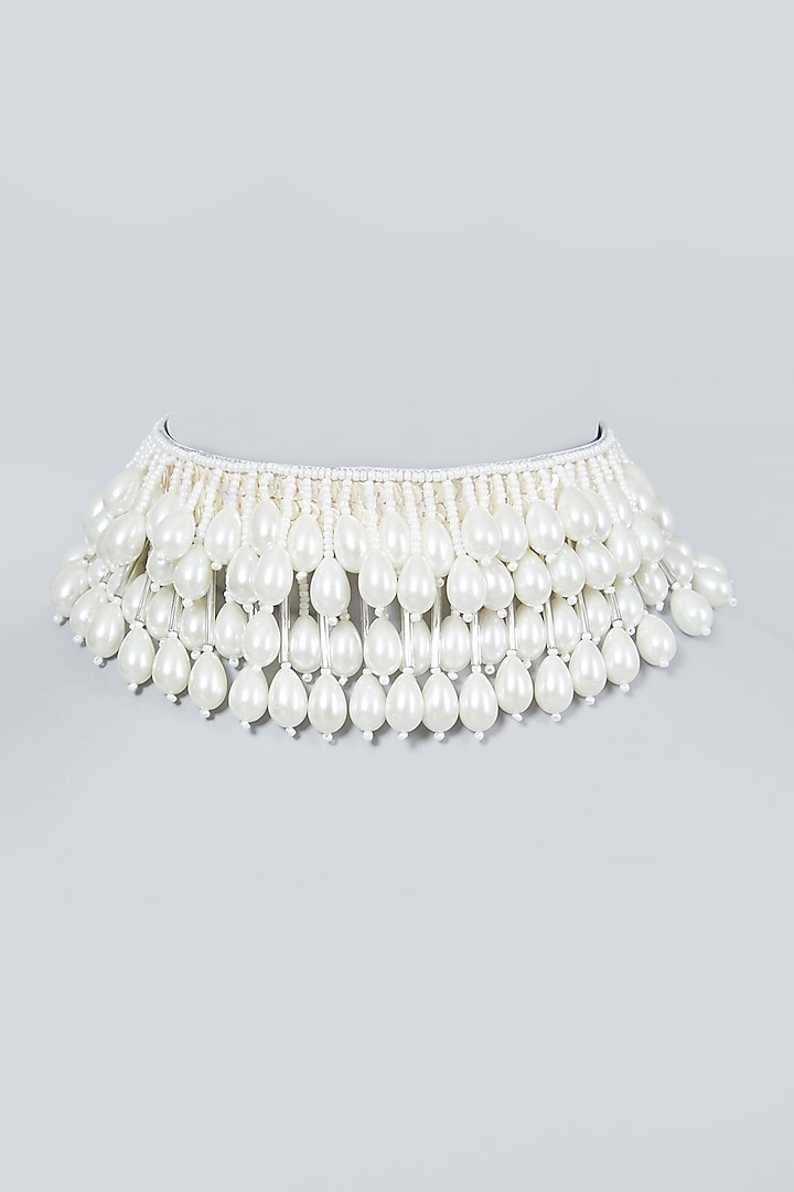 White Hand Embroidered Necklace by AMAMA
