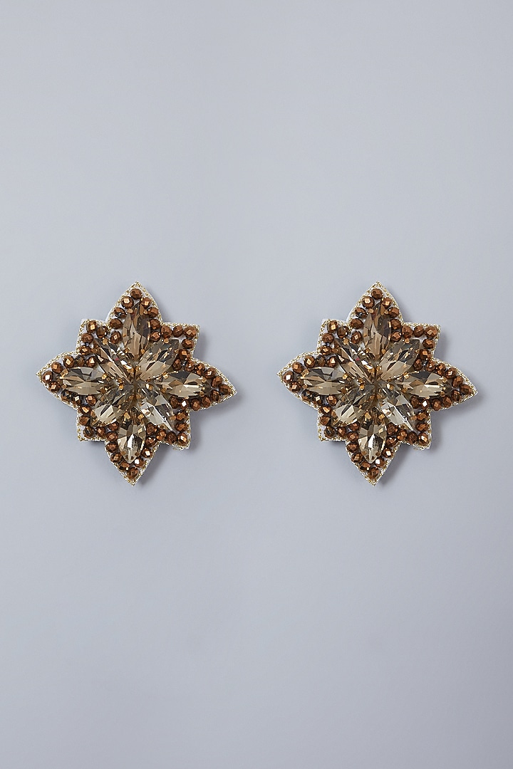 Gold Hand Embroidered Earrings by AMAMA at Pernia's Pop Up Shop