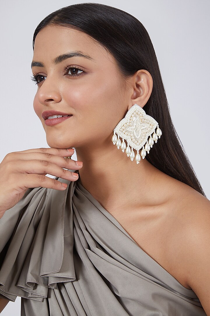 White Glass Stone Earrings by AMAMA at Pernia's Pop Up Shop