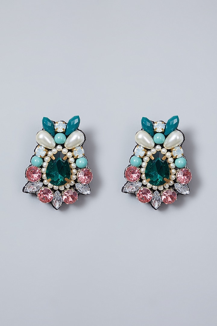 Green Hand Embroidered Earrings by AMAMA at Pernia's Pop Up Shop