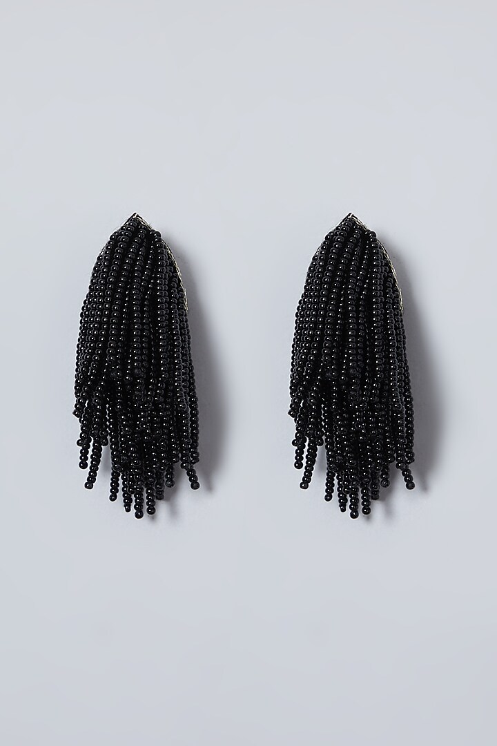Black Hand Embroidered Earrings by AMAMA at Pernia's Pop Up Shop