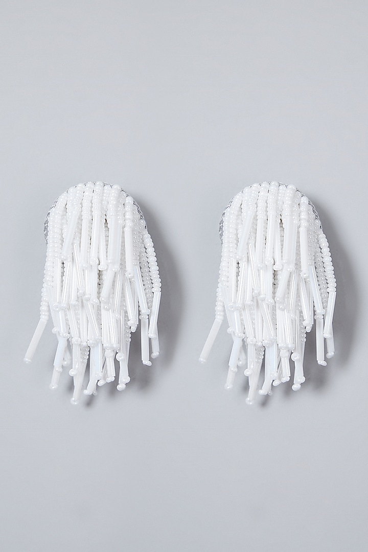 White Hand Embroidered Earrings by AMAMA at Pernia's Pop Up Shop
