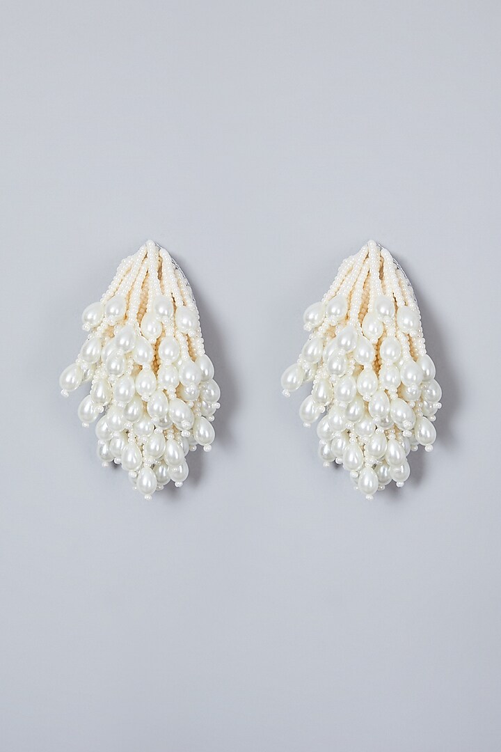 White Pearls Hand Embroidered Earrings by AMAMA at Pernia's Pop Up Shop