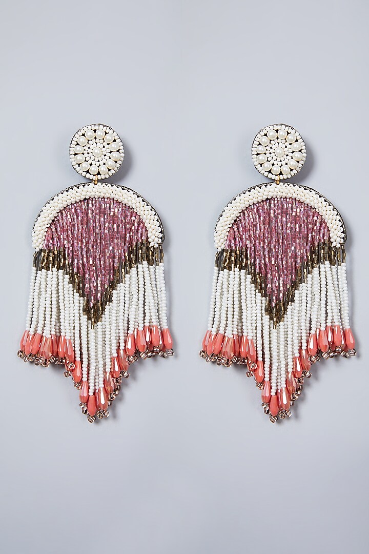White Glass Stone Long Earrings by AMAMA at Pernia's Pop Up Shop