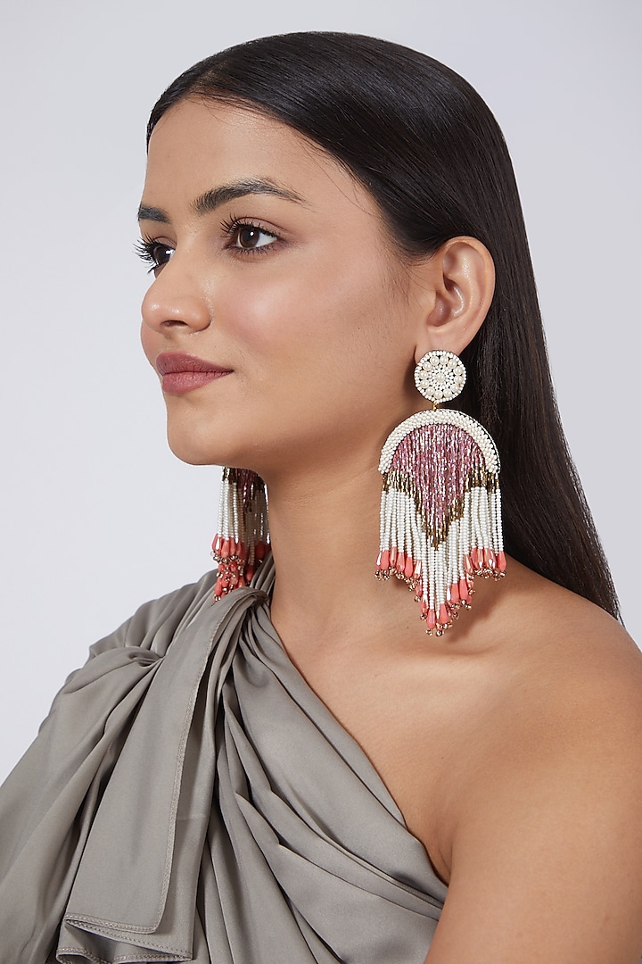 White Glass Stone Long Earrings by AMAMA at Pernia's Pop Up Shop