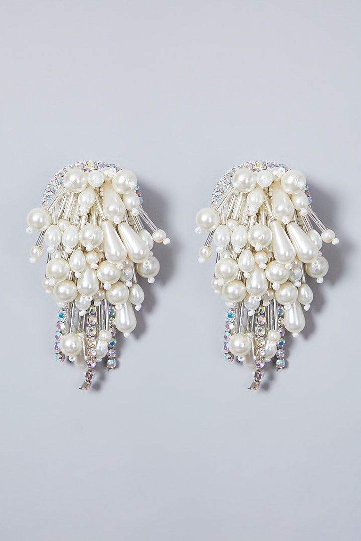 White Pearls Embroidered Earrings by AMAMA at Pernia's Pop Up Shop