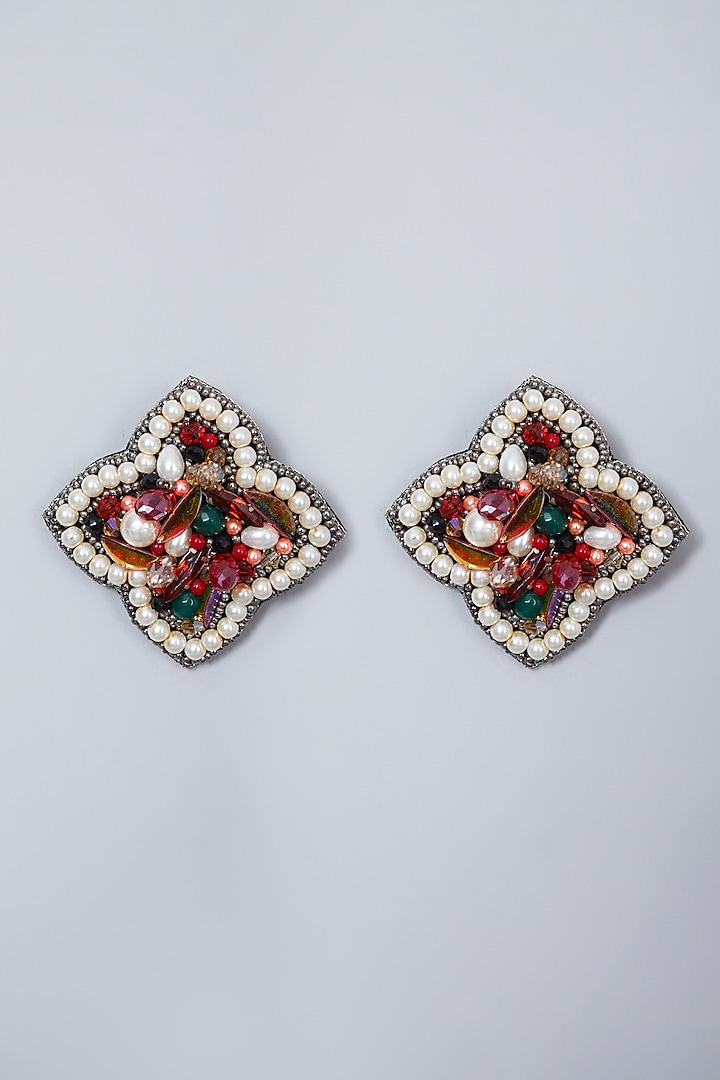 Multi Colored Pearls Embroidered Earrings by AMAMA at Pernia's Pop Up Shop