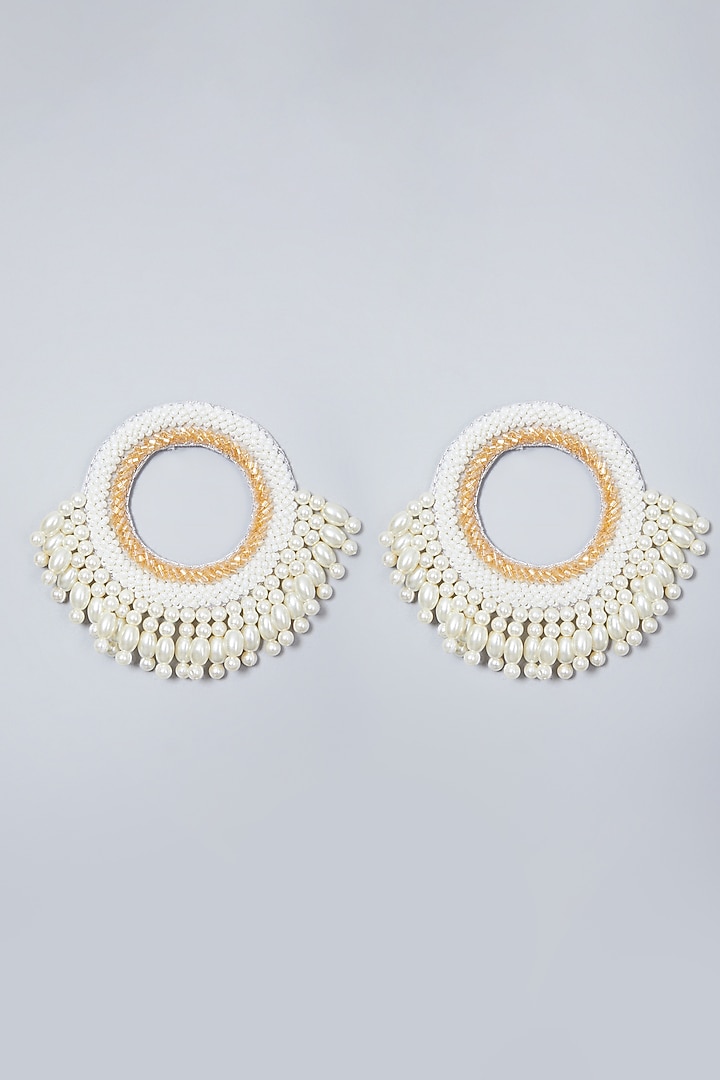 White Embroidered Round Earrings by AMAMA at Pernia's Pop Up Shop