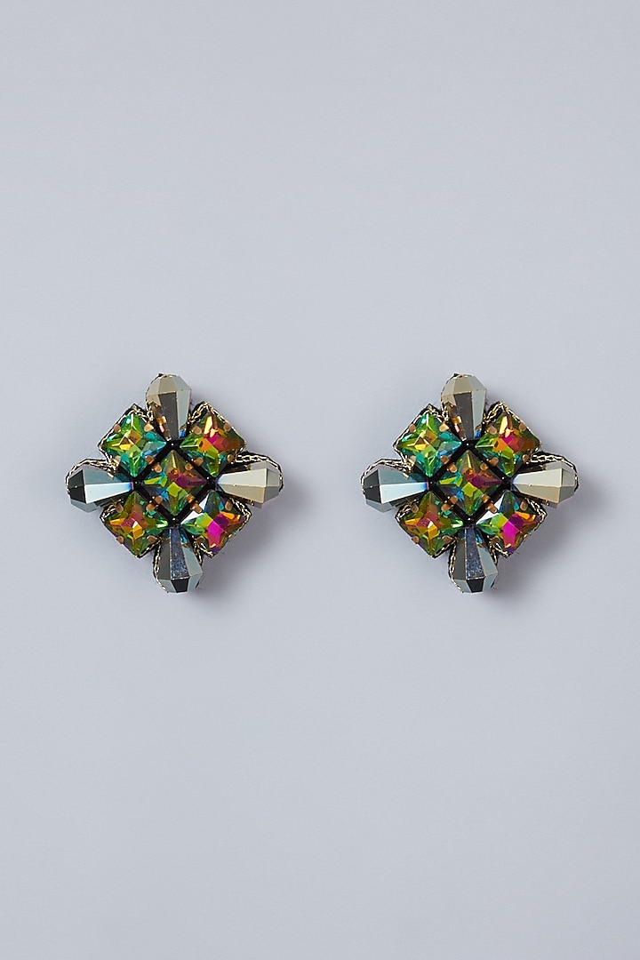 Multi Colored Crystal Embroidered Stud Earrings by AMAMA at Pernia's Pop Up Shop
