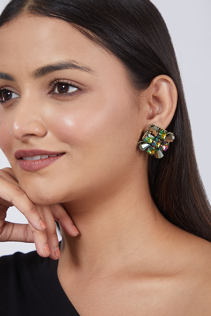 Multi Colored Crystal Embroidered Stud Earrings by AMAMA at Pernia's Pop Up Shop
