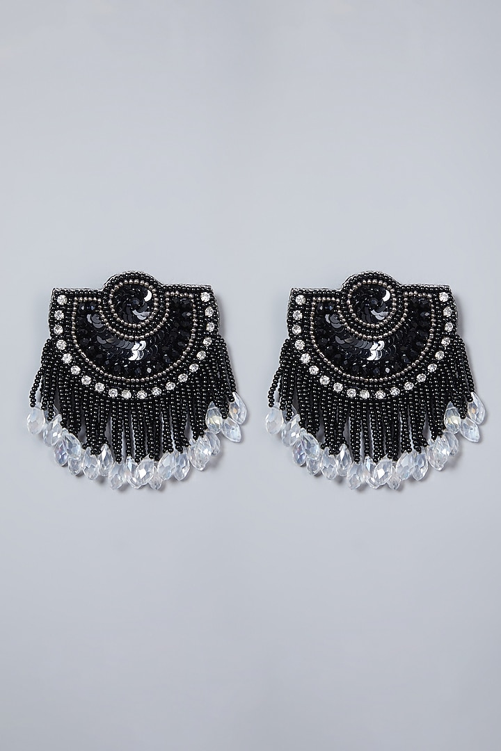 Black Hand Embroidered Earrings by AMAMA at Pernia's Pop Up Shop