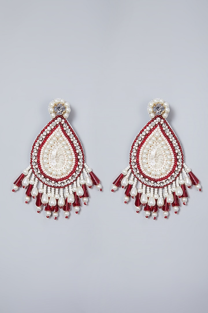 White Glass Stone Long Earring by AMAMA at Pernia's Pop Up Shop