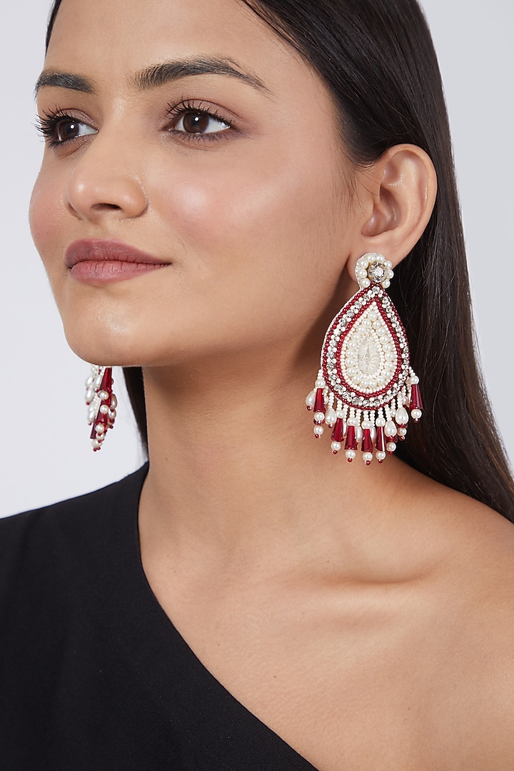 White Glass Stone Long Earring by AMAMA at Pernia's Pop Up Shop