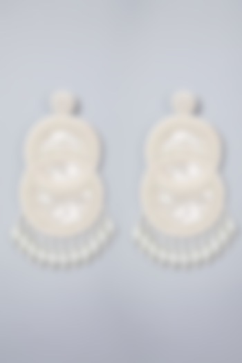 White Beaded Long Earrings by AMAMA