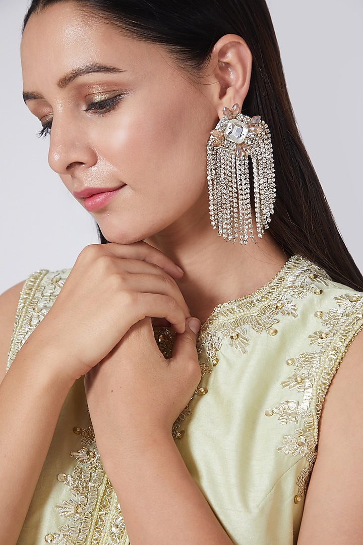 Silver Hand Embroidered Earrings by AMAMA at Pernia's Pop Up Shop