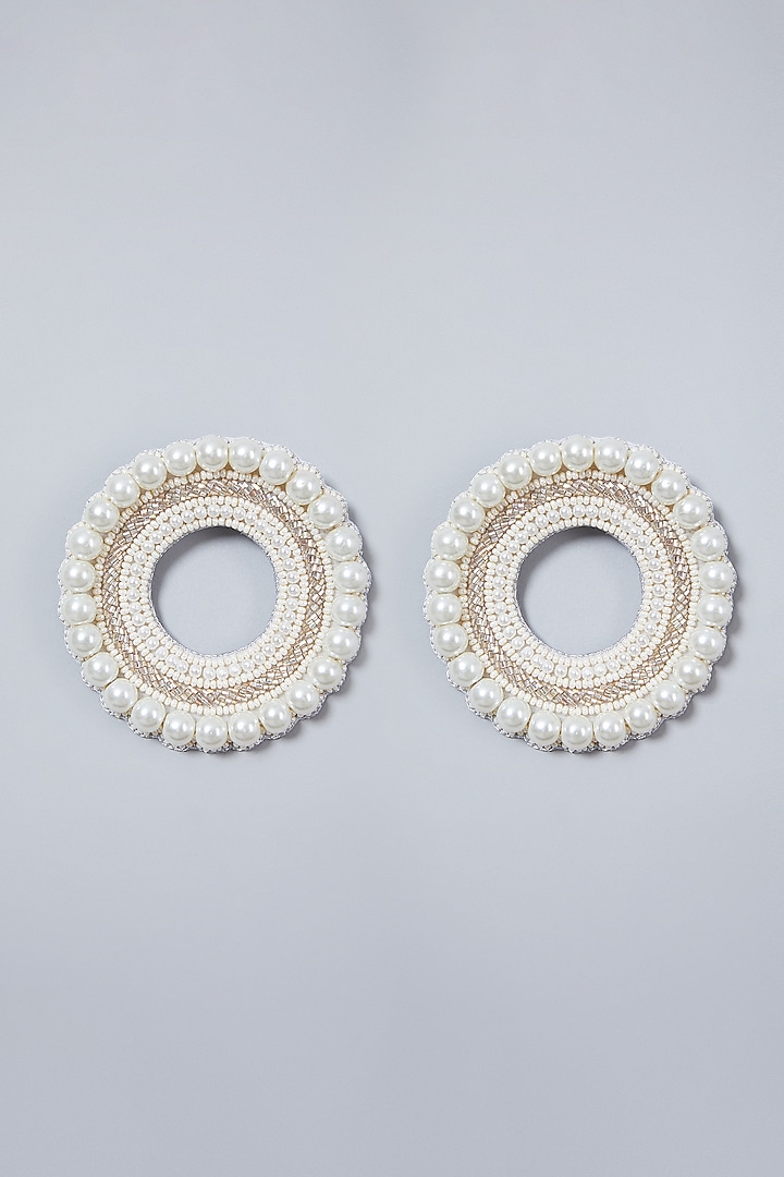 White Beaded Round Earrings by AMAMA