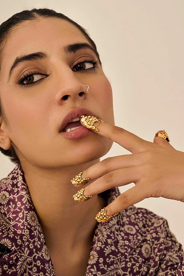 Antique Gold Plated Brass Rings (Set Of 5) by AMAMA at Pernia's Pop Up Shop