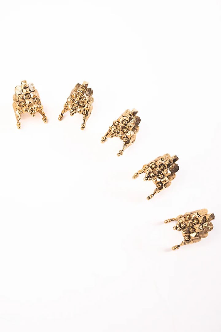 Antique Gold Plated Brass Rings (Set Of 5) by AMAMA at Pernia's Pop Up Shop