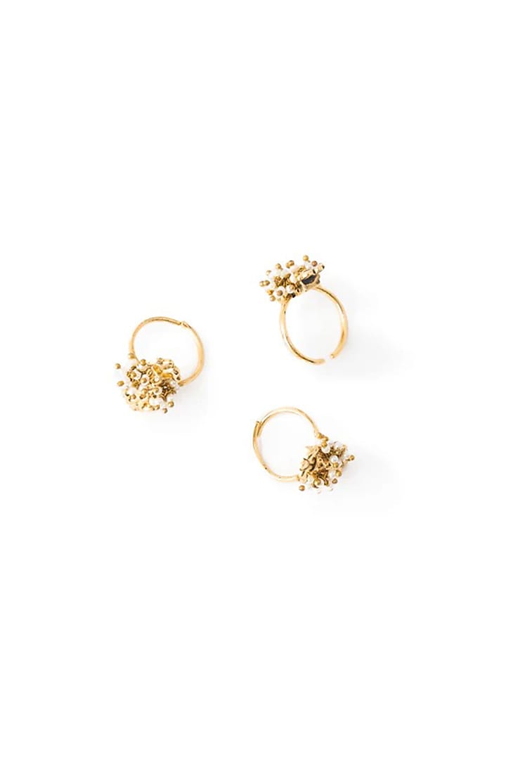 Antique Gold Plated Faux Pearl Ring (Set Of 3) by AMAMA at Pernia's Pop Up Shop