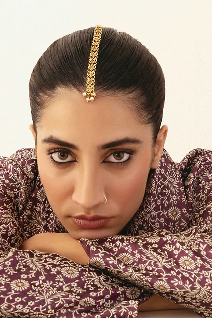 Antique Gold Plated Faux Pearl Maangtikka by AMAMA at Pernia's Pop Up Shop