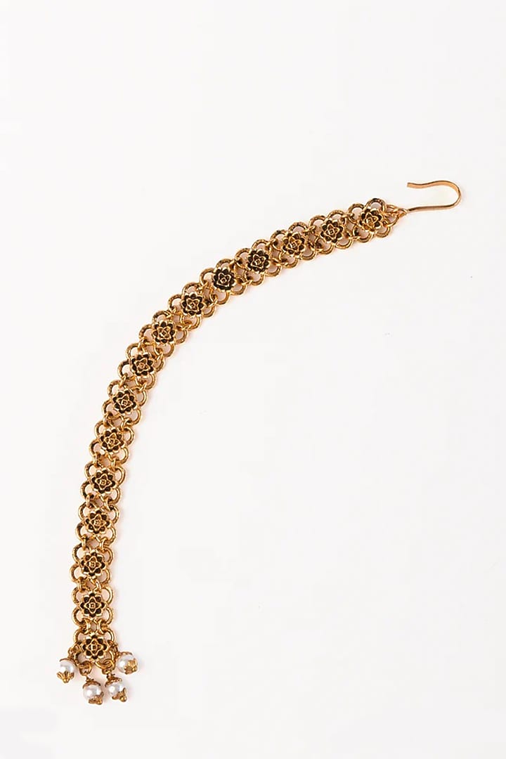 Antique Gold Plated Faux Pearl Maangtikka by AMAMA at Pernia's Pop Up Shop