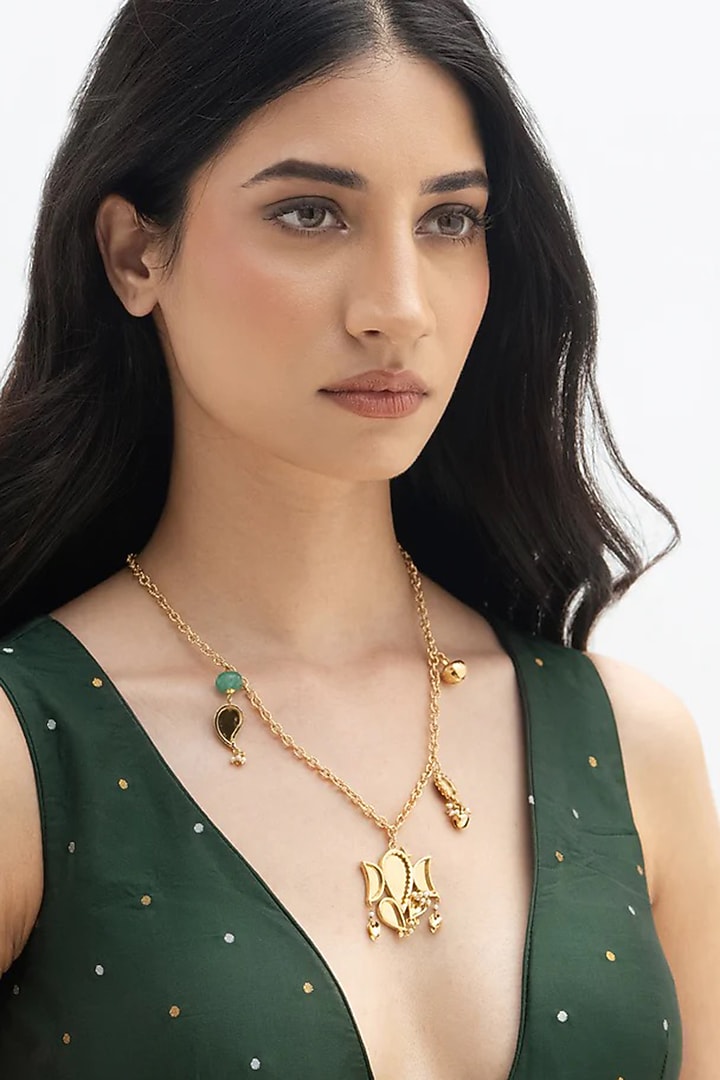 Gold Plated Faux Pearl & Semi-Precious Stone Necklace by AMAMA at Pernia's Pop Up Shop