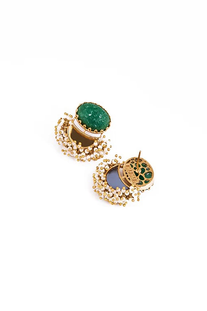 Gold Plated Faux Pearl & Semi-Precious Stone Stud Earrings by AMAMA at Pernia's Pop Up Shop