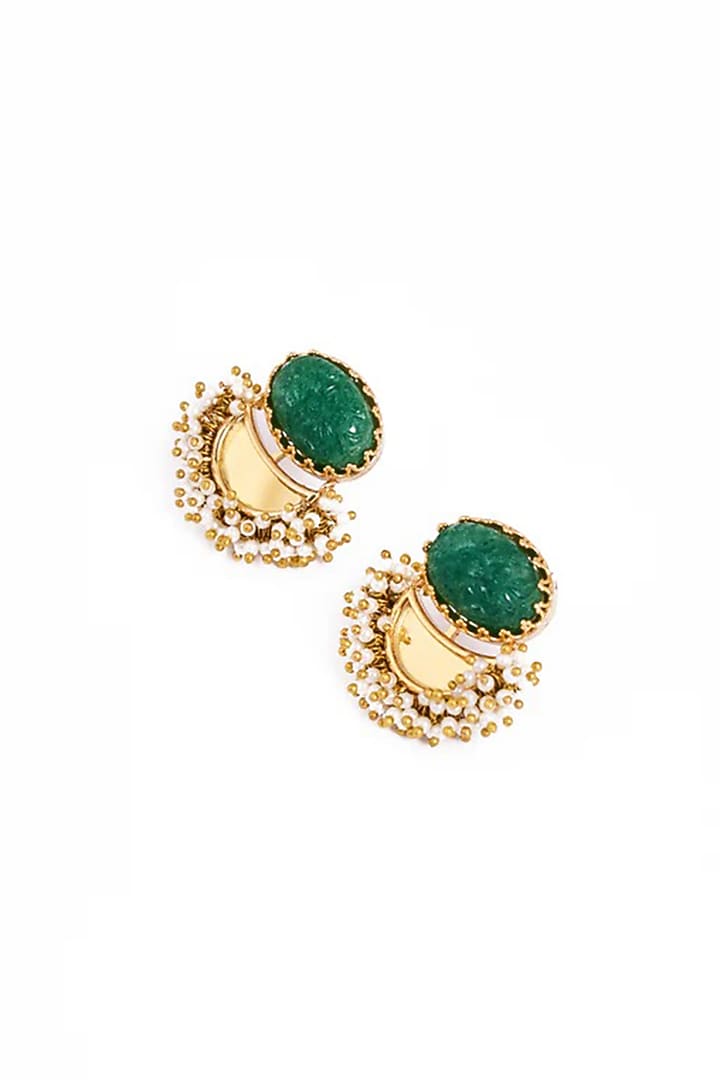 Gold Plated Faux Pearl & Semi-Precious Stone Stud Earrings by AMAMA at Pernia's Pop Up Shop