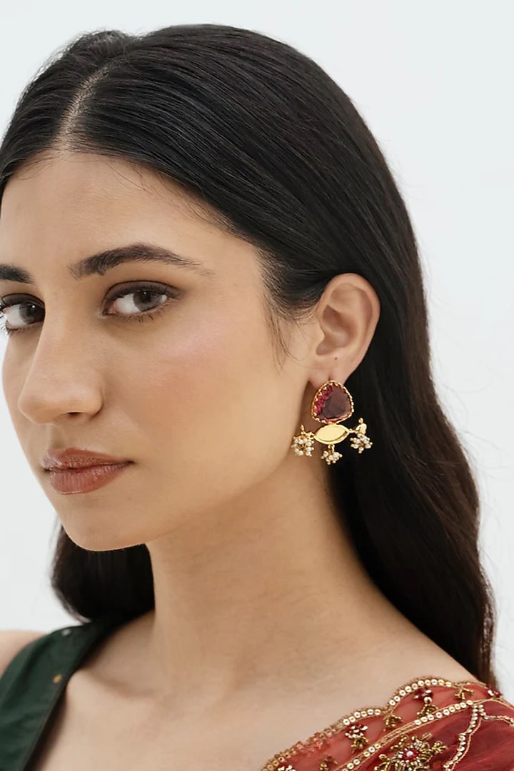 Gold Plated Faux Pearl & Semi-Precious Stone Stud Earrings by AMAMA at Pernia's Pop Up Shop