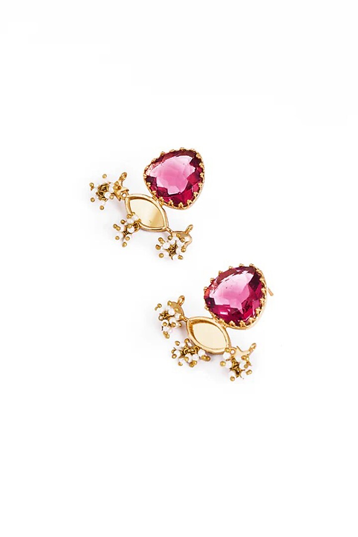 Gold Plated Faux Pearl & Semi-Precious Stone Stud Earrings by AMAMA at Pernia's Pop Up Shop
