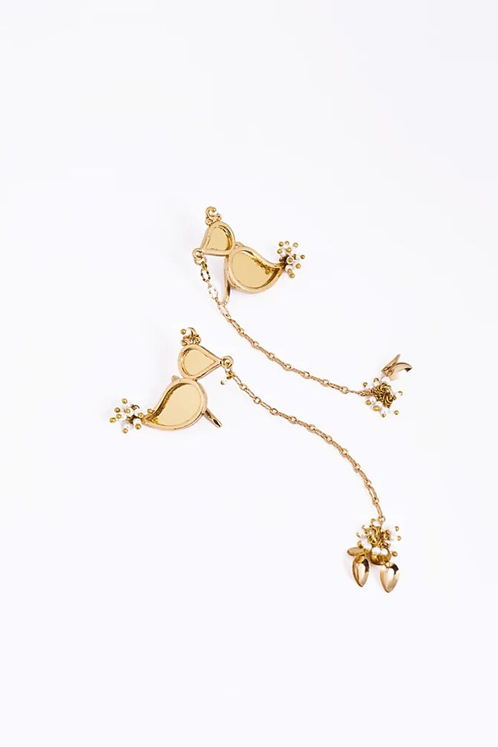 Gold Plated Faux Pearl Dangler Earrings by AMAMA at Pernia's Pop Up Shop