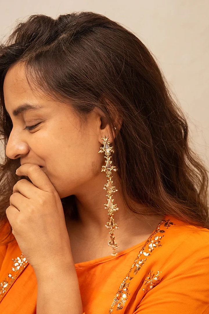 Gold Plated Faux Pearl Dangler Earrings by AMAMA at Pernia's Pop Up Shop