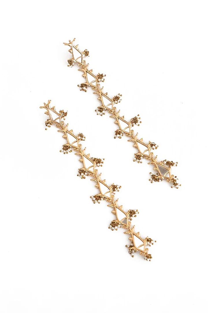 Gold Plated Faux Pearl Dangler Earrings by AMAMA at Pernia's Pop Up Shop