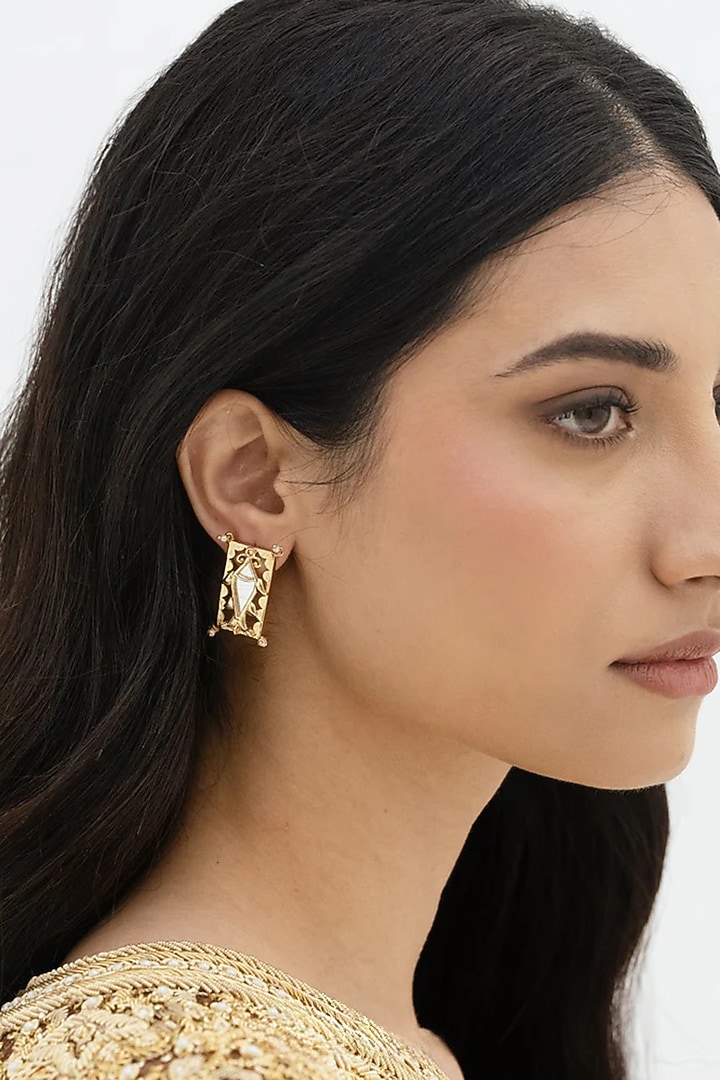 Gold Plated Faux Pearl Stud Earrings by AMAMA at Pernia's Pop Up Shop