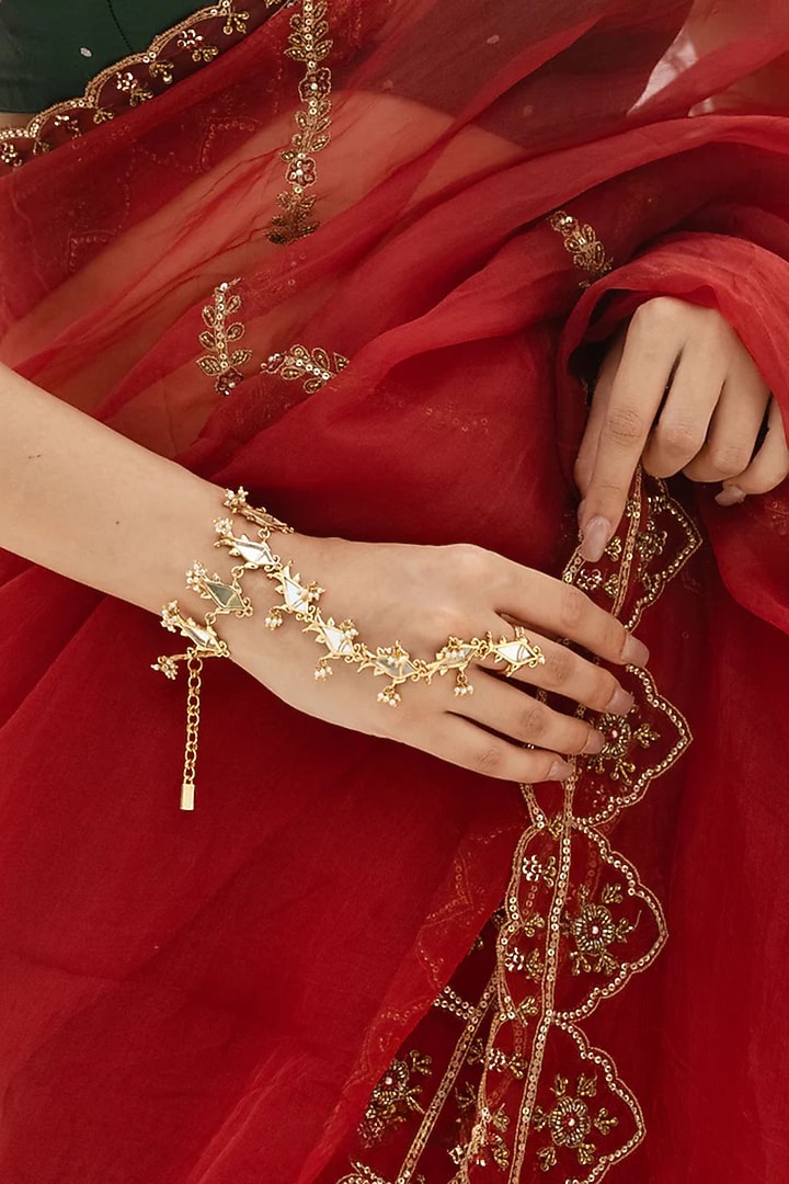 Gold Plated Faux Pearl Haathphool by AMAMA at Pernia's Pop Up Shop