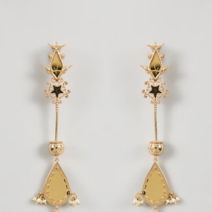 Gold Plated Faux Pearl Dangler Earrings by AMAMA at Pernia's Pop Up Shop