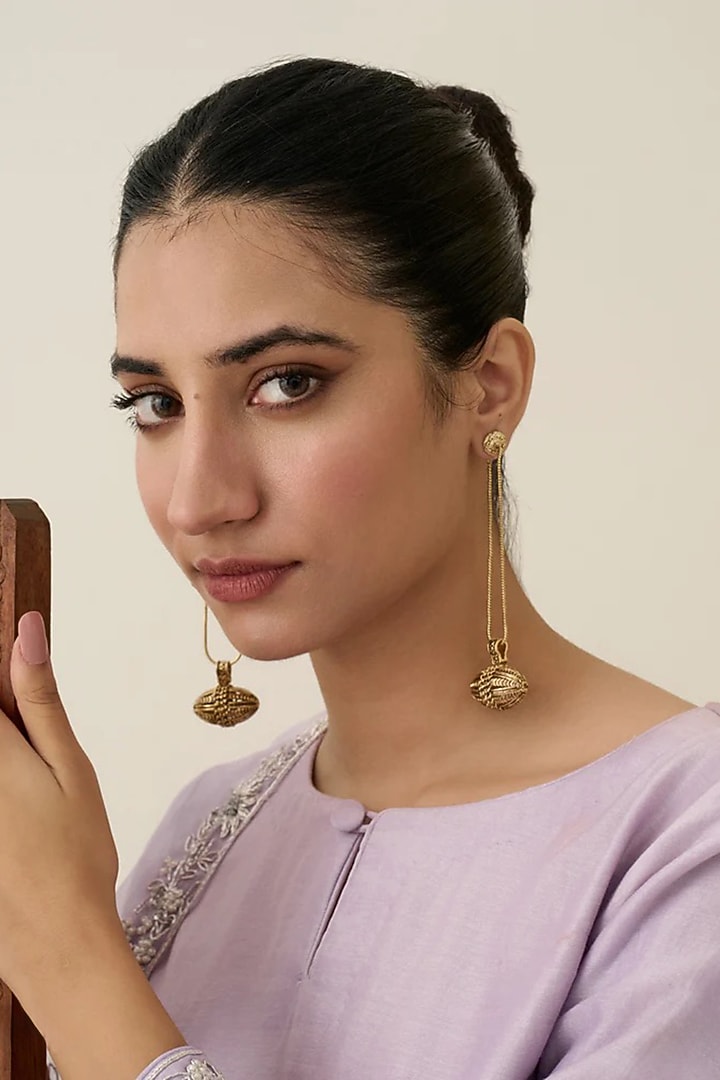 Antique Gold Plated Faux Pearl Dangler Earrings by AMAMA at Pernia's Pop Up Shop