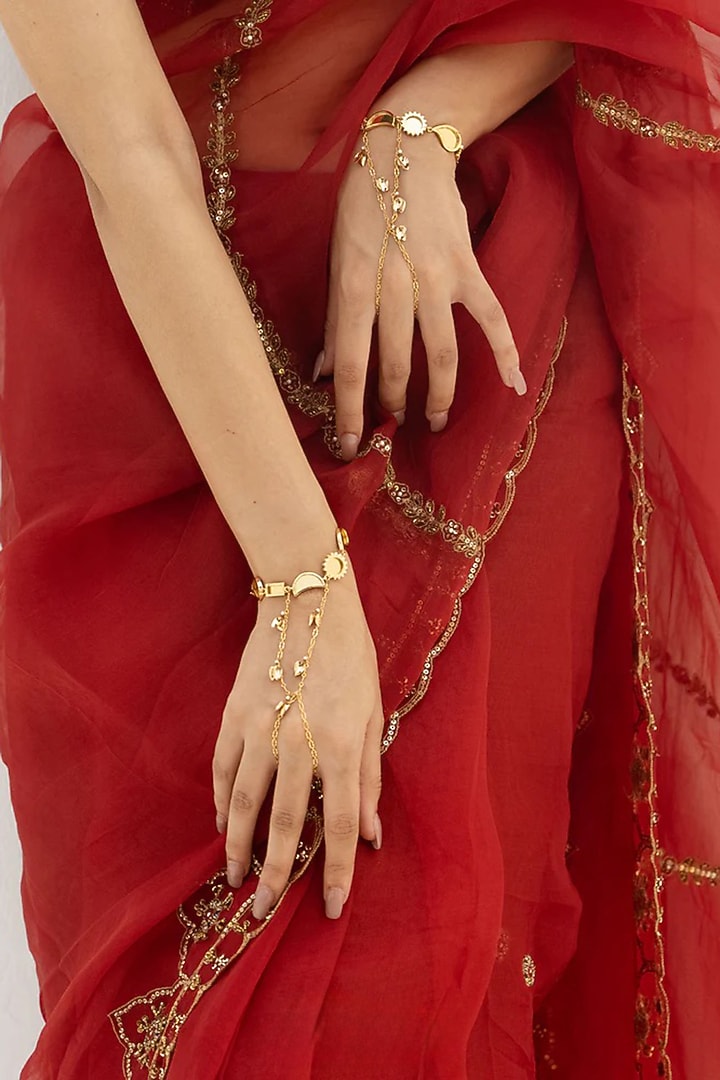 Gold Plated Faux Pearl Haathphool by AMAMA at Pernia's Pop Up Shop