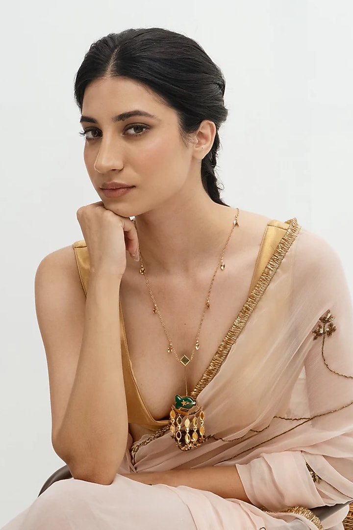 Gold Plated Faux Pearl & Semi-Precious Stone Necklace by AMAMA at Pernia's Pop Up Shop