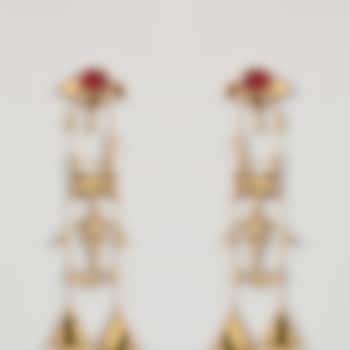 Gold Plated Faux Pearl & Semi-Precious Stone Dangler Earrings by AMAMA at Pernia's Pop Up Shop