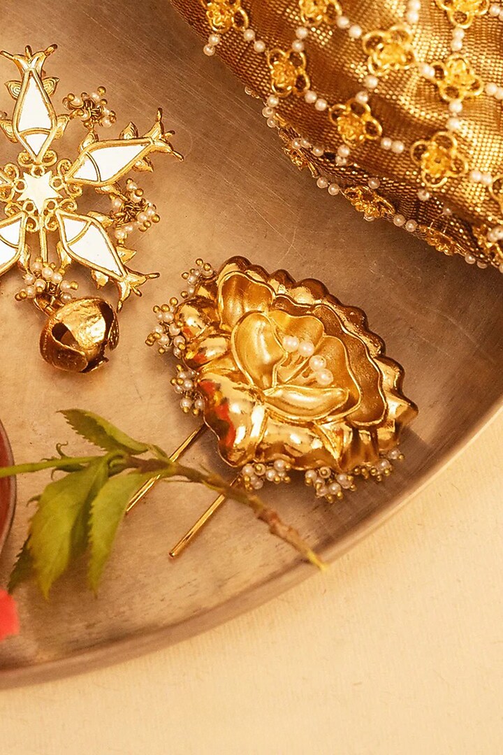 Gold Plated Faux Pearl Hair Accessory by AMAMA at Pernia's Pop Up Shop