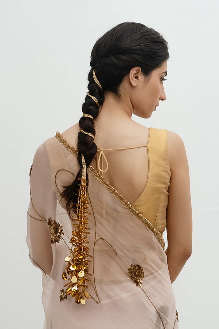 Gold Finish Zari Thread & Acrylic Parandi by AMAMA at Pernia's Pop Up Shop