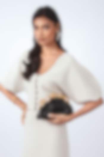 Black & Gold Finish Faux Pearl Clutch by AMAMA at Pernia's Pop Up Shop