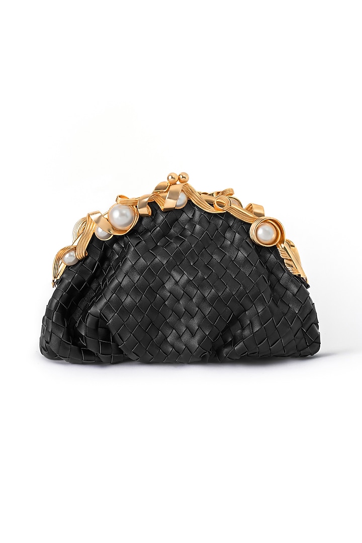 Black & Gold Finish Faux Pearl Clutch by AMAMA at Pernia's Pop Up Shop