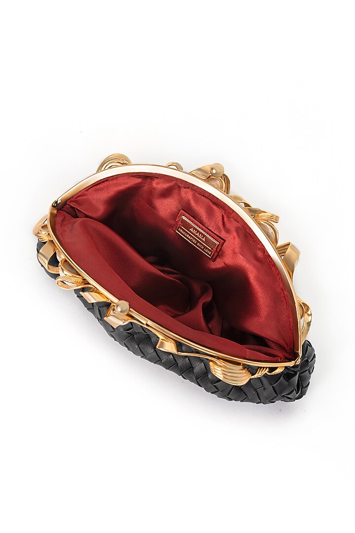 Black & Gold Finish Faux Pearl Clutch by AMAMA at Pernia's Pop Up Shop