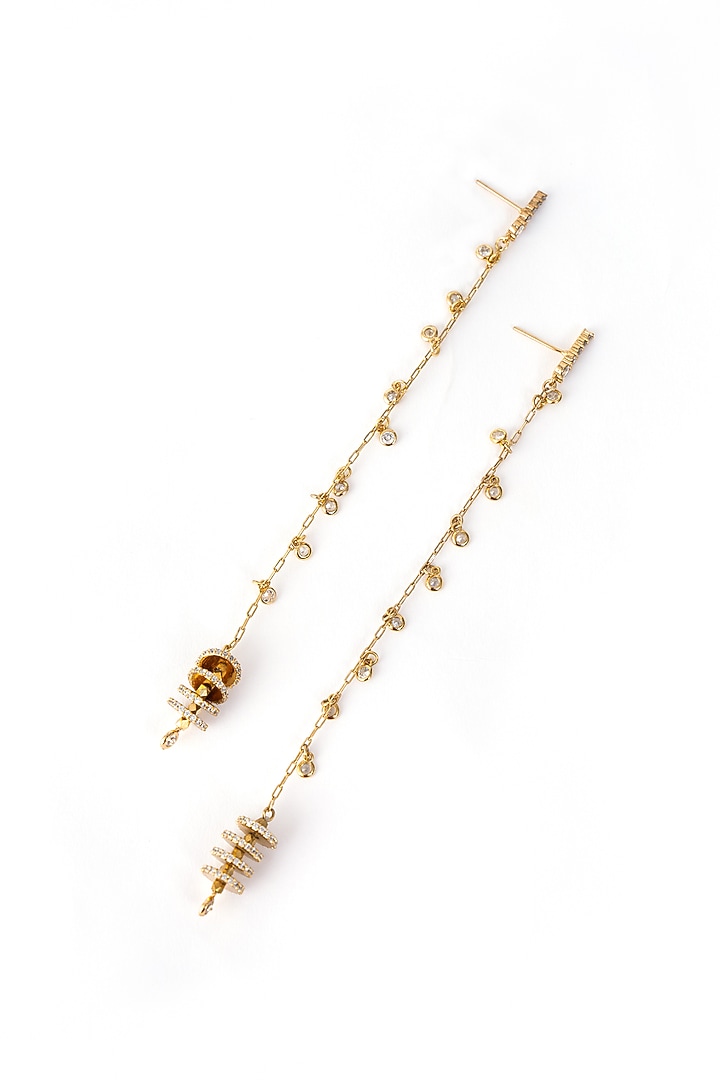 Gold Finish Cubic Zirconia Linear Earrings by AMAMA at Pernia's Pop Up Shop