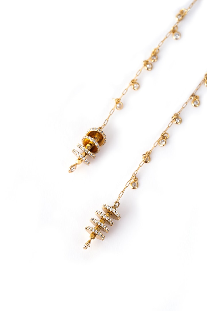 Gold Finish Cubic Zirconia Linear Earrings by AMAMA at Pernia's Pop Up Shop